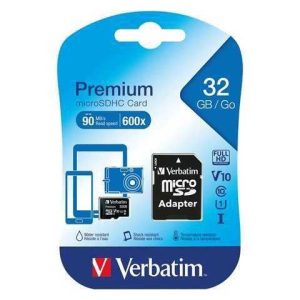 MICROSD VERBATIM 32GB 90MBPS READ SPEED / 600X CLASE 10 ADAPTADOR SD