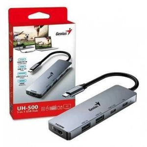 HUB GENIUS UH-500 USB-C A 5 PUERTOS | USB-A (2) | USB-C (1) | HDMI (1) | PD CARGA (1) | WIN 10 | 11 | MAC
