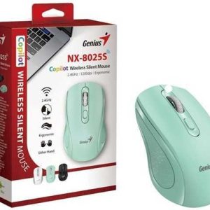 MOUSE GENIUS NX-8025S WIRELESS DISEÑO ERGONOMICO / SILENT / AI COPILOT / 4 BOTONES / 1200 DPI AGUAMARINA