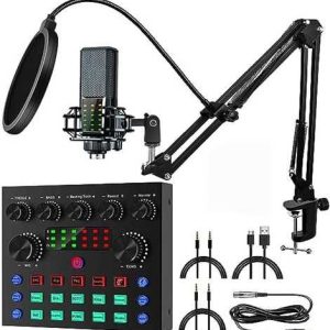 KIT DE INTERFAZ DE AUDIO + MIC LIVE SOUND CARD V8